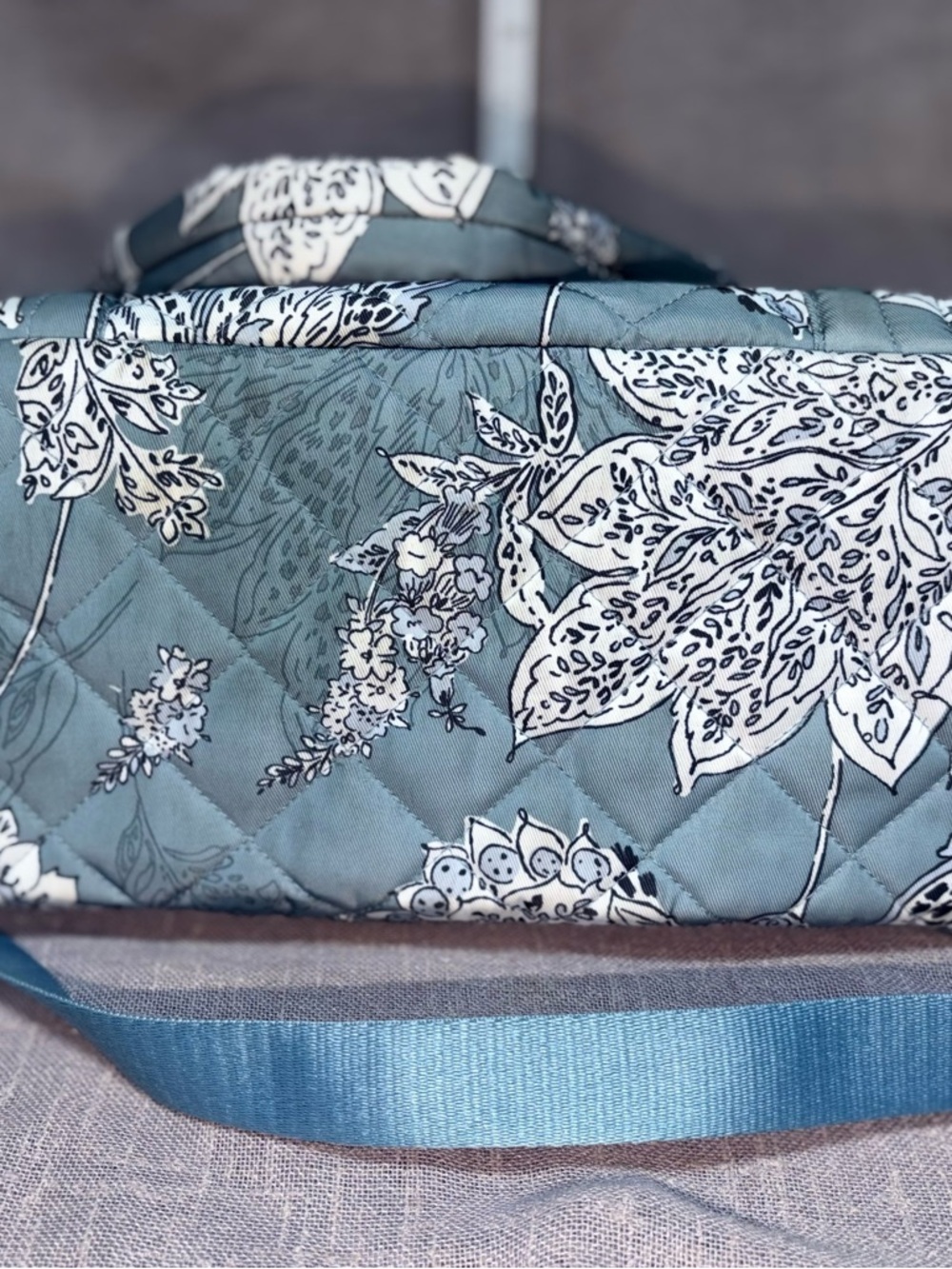Vera Bradley Quilted Floral Tote Bag in Dusty Blue and White - Picture 8 of 8